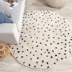 Round High Pile Rug - Grand Dots Cream/Black