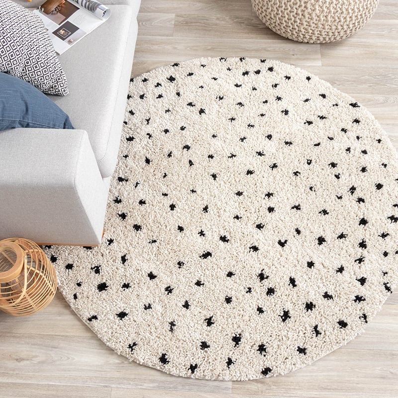 Round High Pile Rug - Grand Dots Cream/Black