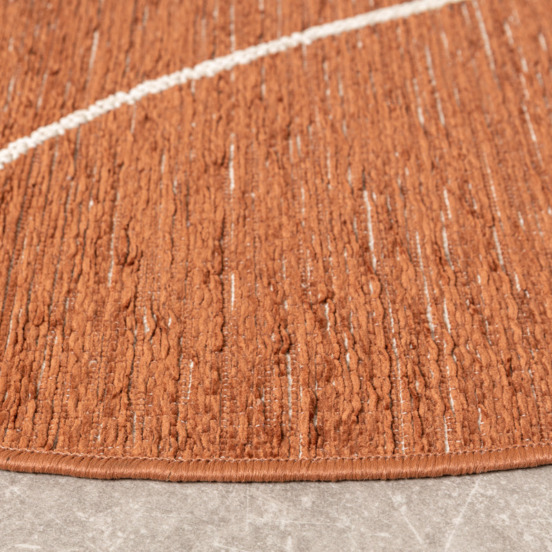Round Modern Outdoor Rug - Porto Lines Terracotta