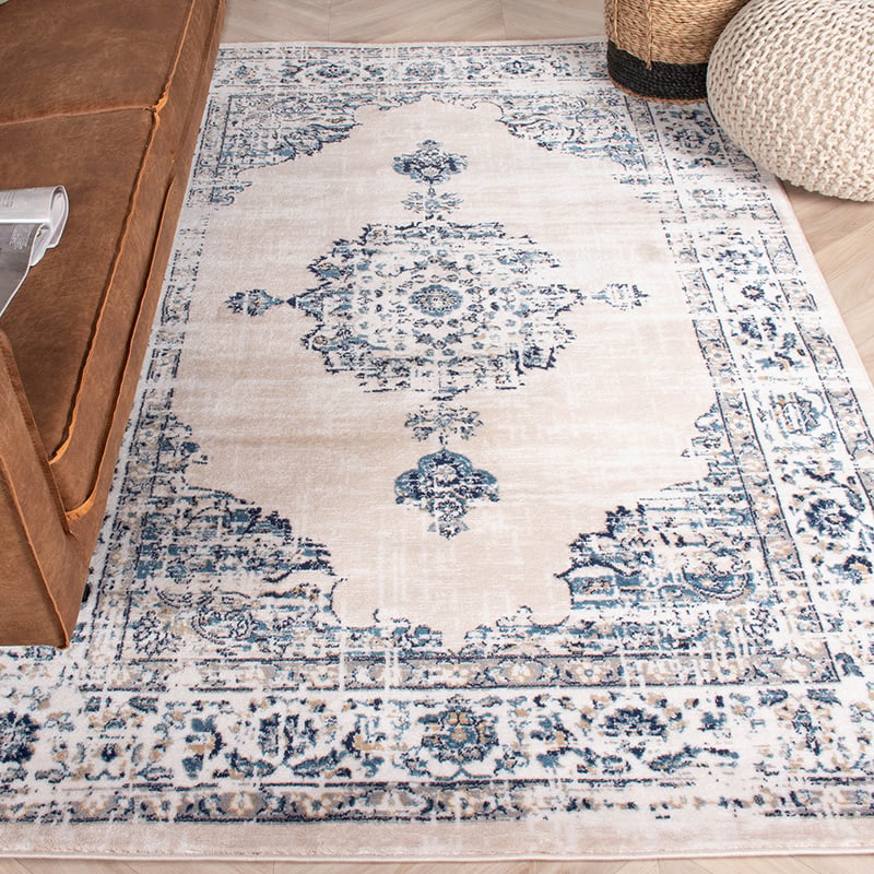 Vintage Rug - Deep Medallion White/Blue