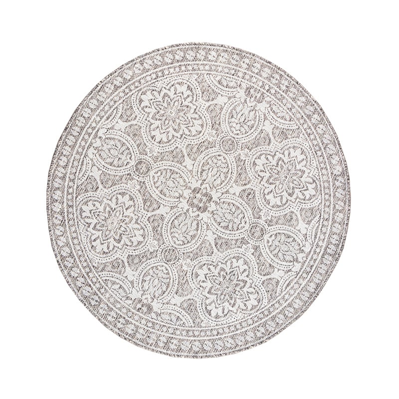 Round Outdoor Rug - Summer Oriental Light Grey