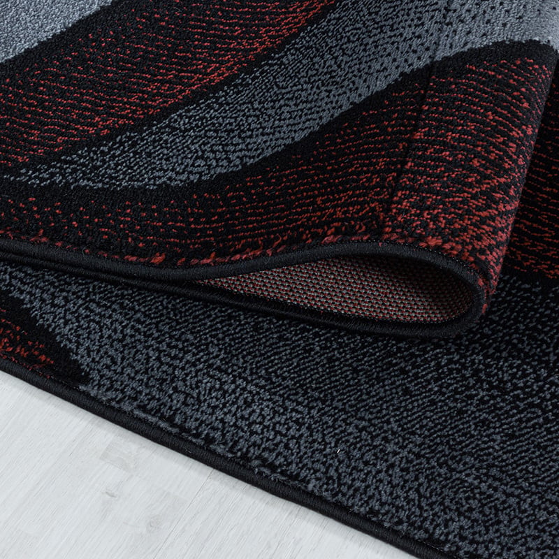 Modern Area Rug - Streaky Waves Red/Black