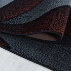 Modern Area Rug - Streaky Waves Red/Black