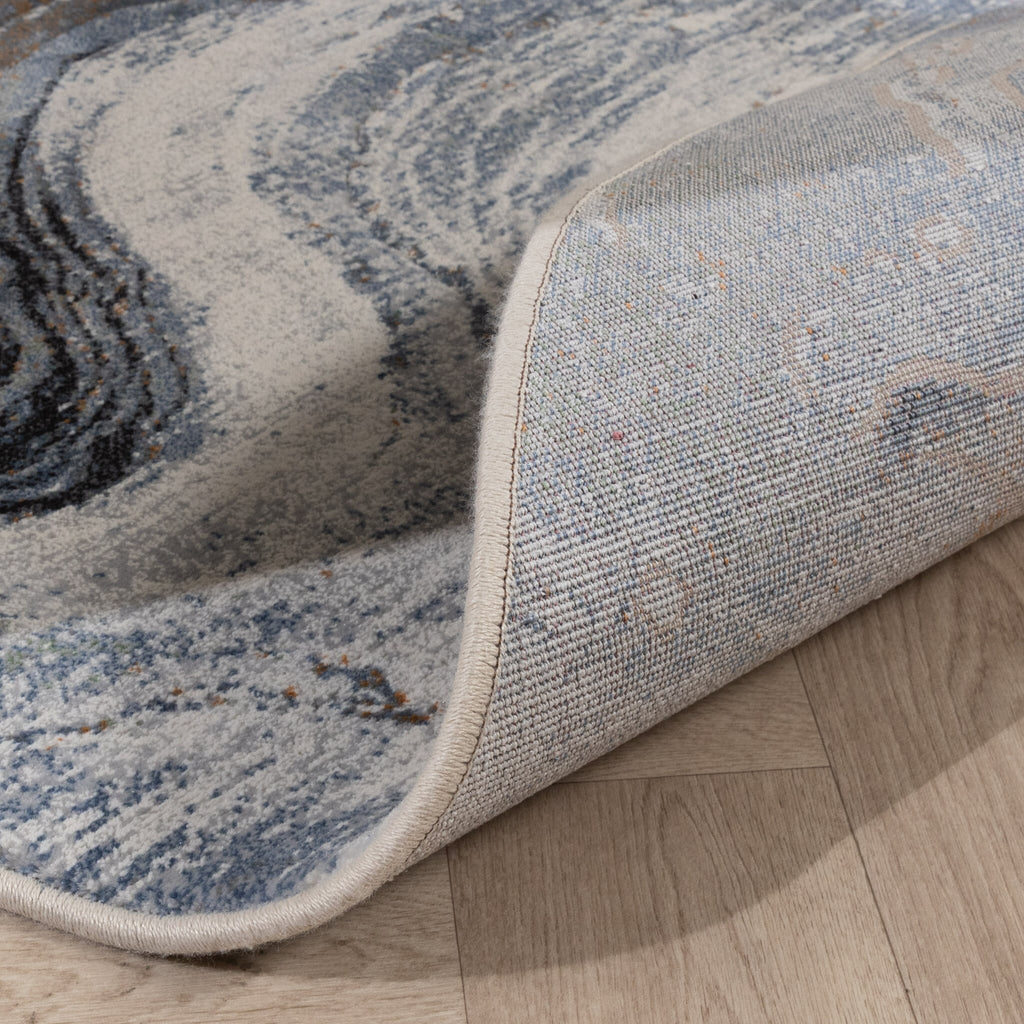 Round Abstract Rug - Xavier Wave Blue/Grey