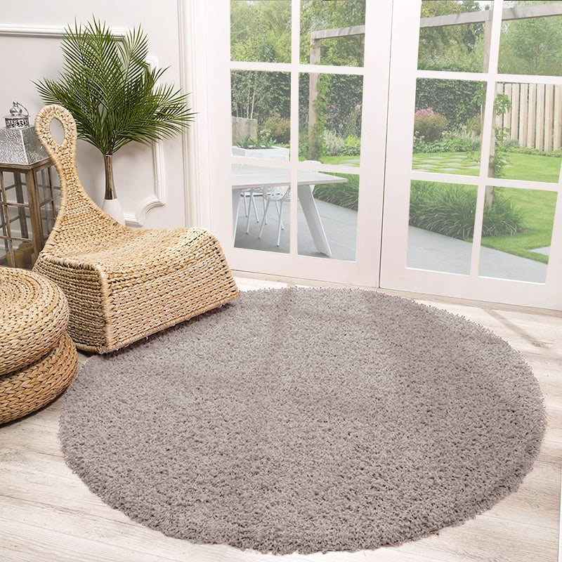 Round High Pile Rug - Solid Light Grey