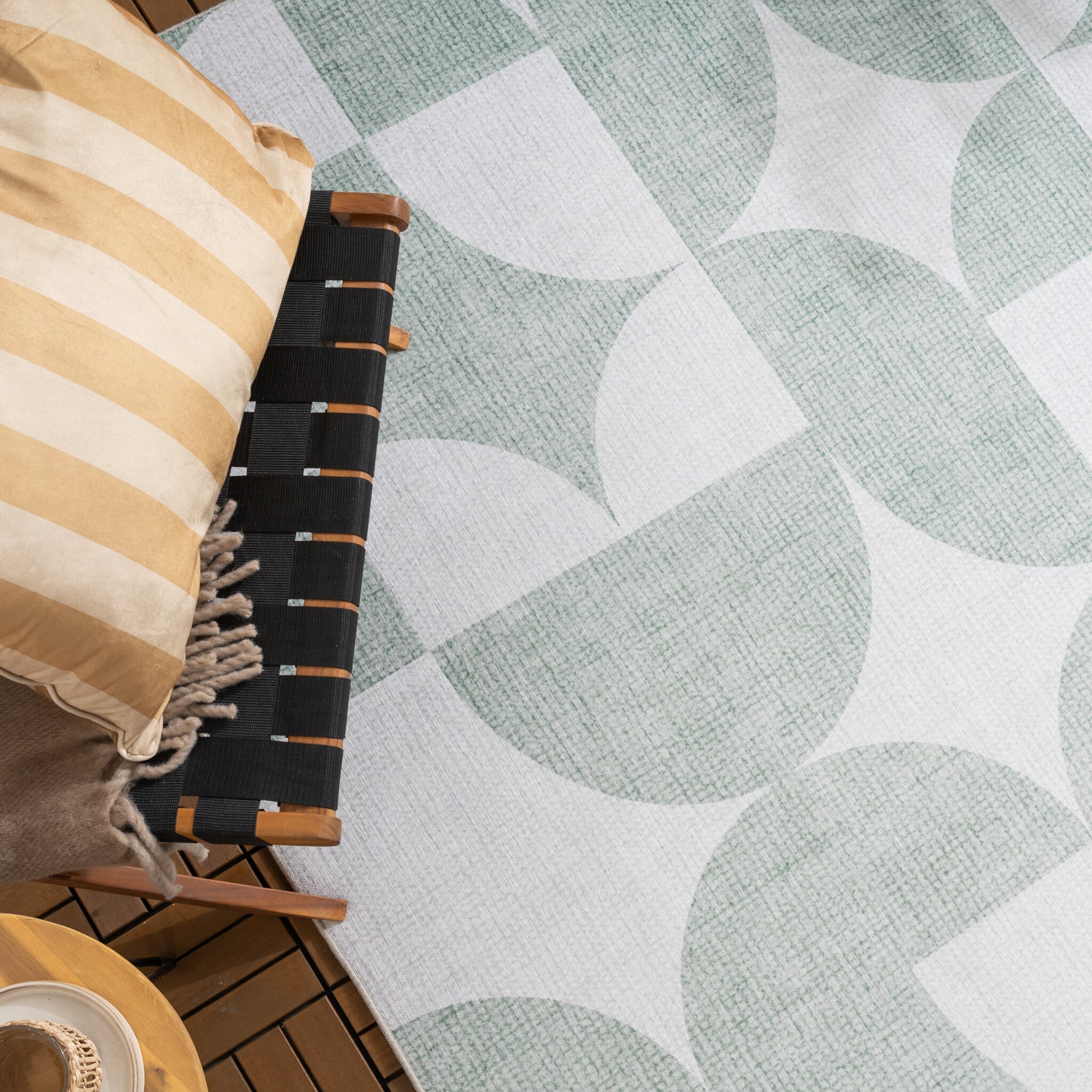 Abstract Outdoor Rug - Groovy Tiles Green