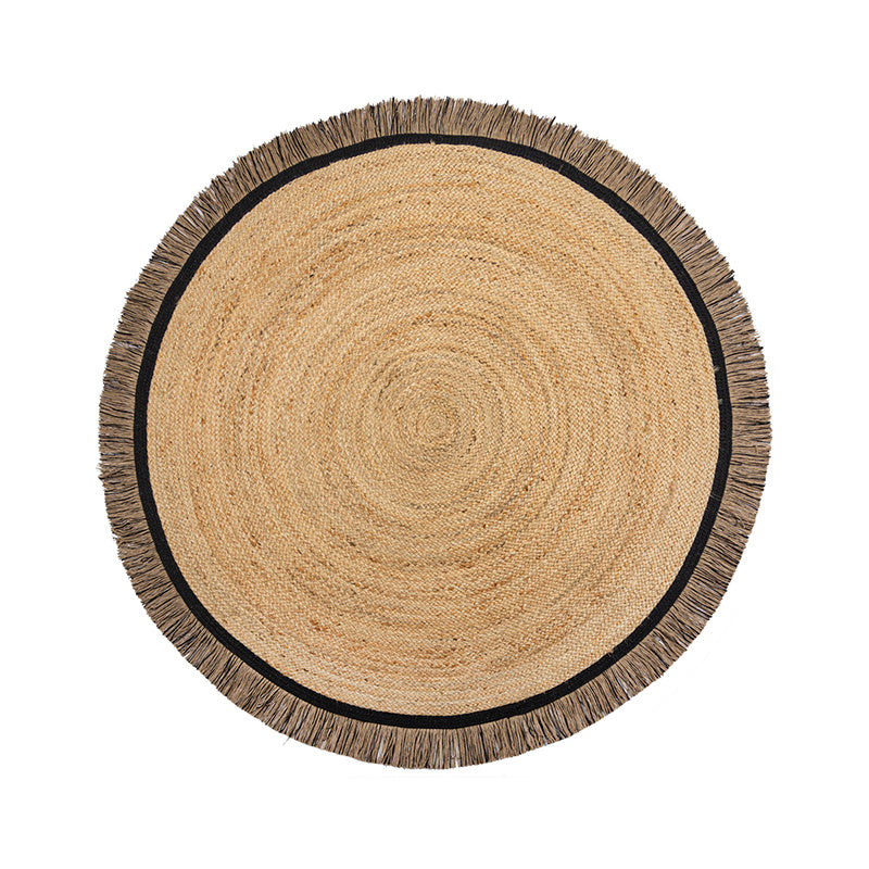 Round jute floor rug - Kahano Natural/Black