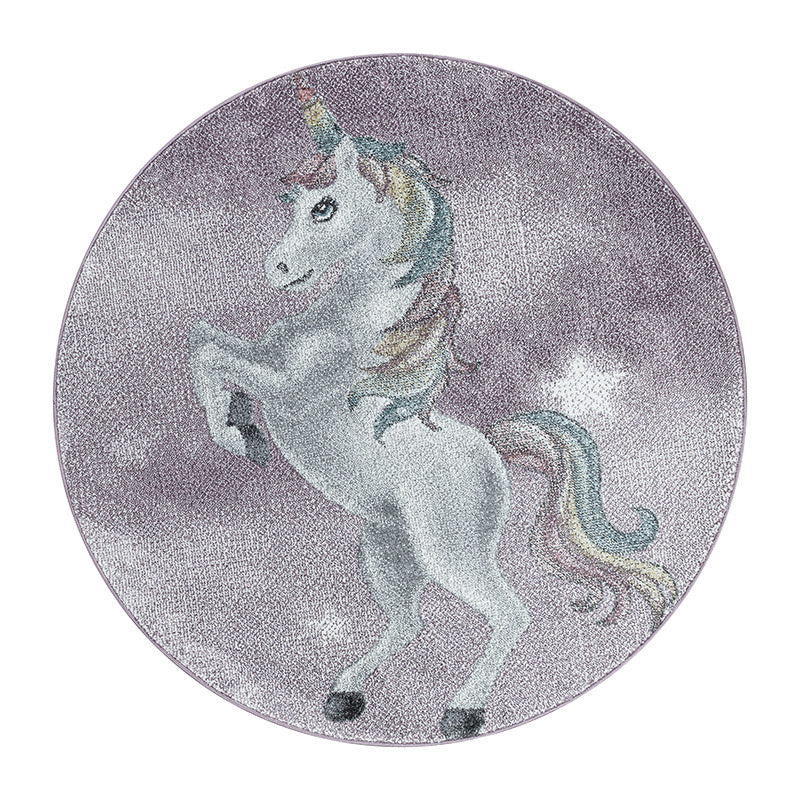 Round Children's Floor Rug Unicorn - Pretty Purple