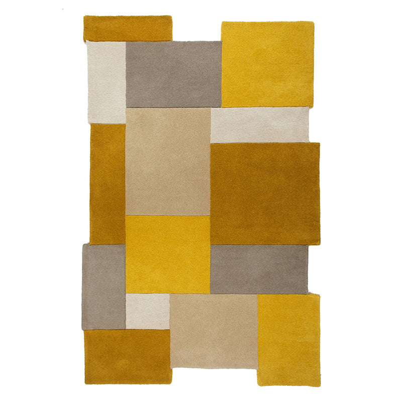 Abstract Floor Rug - Stracto Collage Ochre Yellow