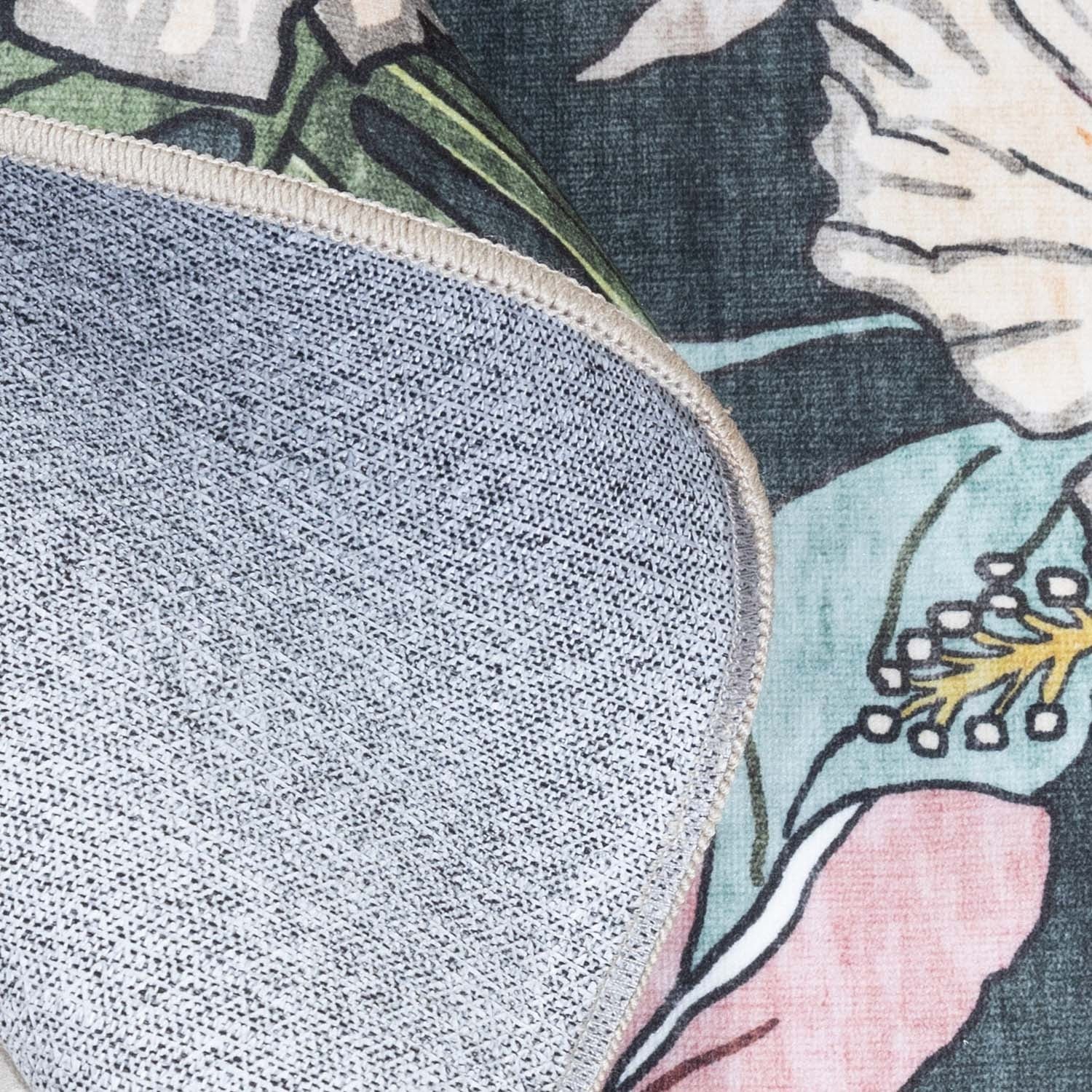 Round outdoor rug flowers - Poppy Green