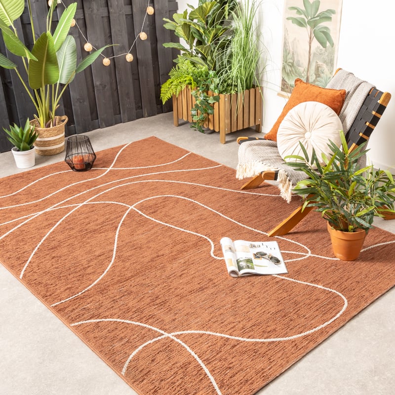 Modern Outdoor Rug - Porto Lines Terracotta
