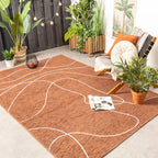 Modern Outdoor Rug - Porto Lines Terracotta