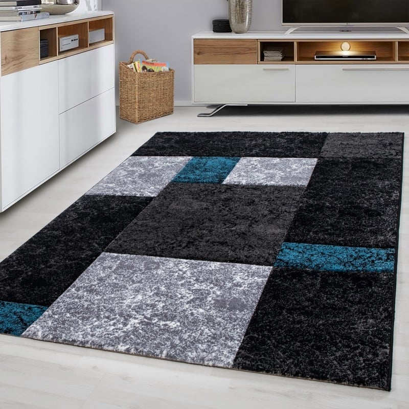 Modern floor rug - Tetris Turquoise 1330