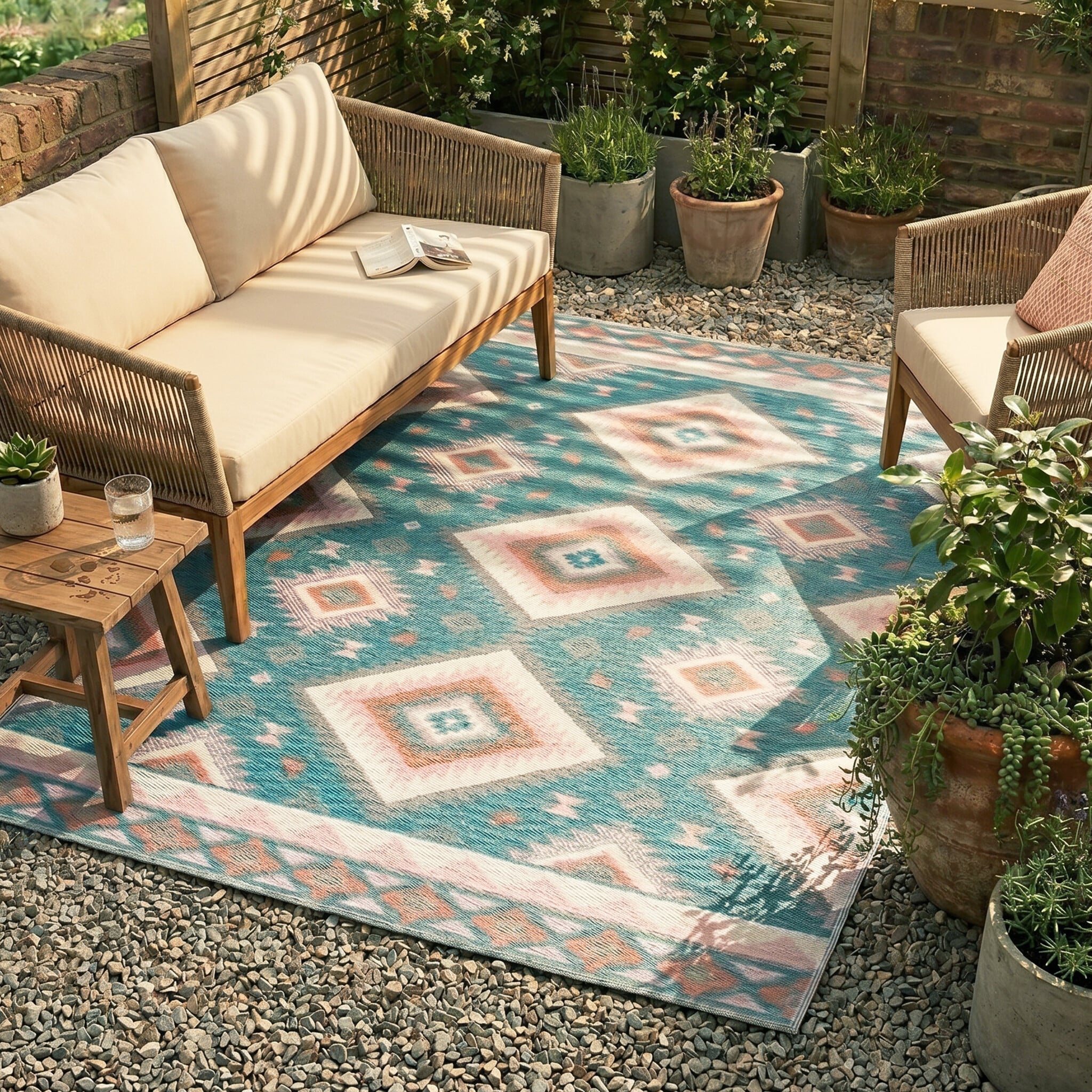 Bohemian Outdoor Rug - Vedra Aztec Blue