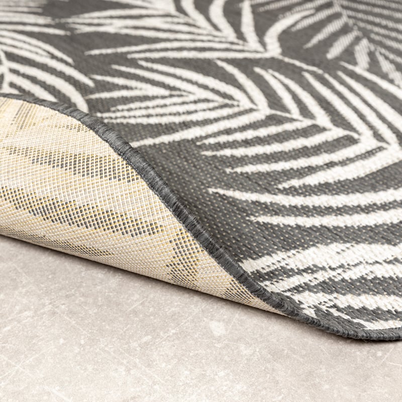 Round Outdoor Rug - Malta Leaves Black