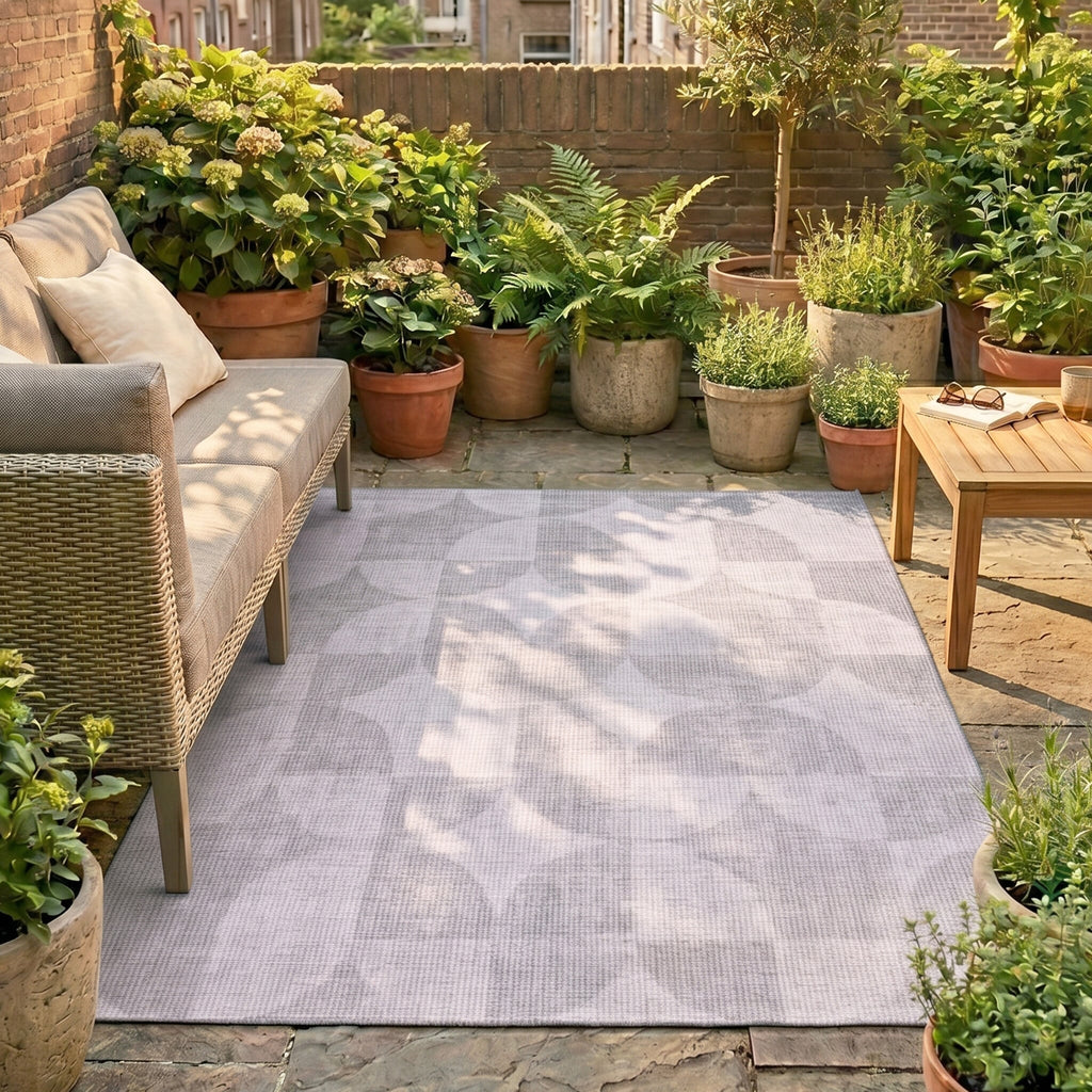 Abstract Outdoor Rug - Groovy Tiles Grey