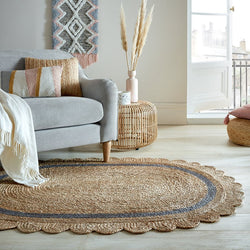 Oval jute floor rug - Grazo Natural/Grey