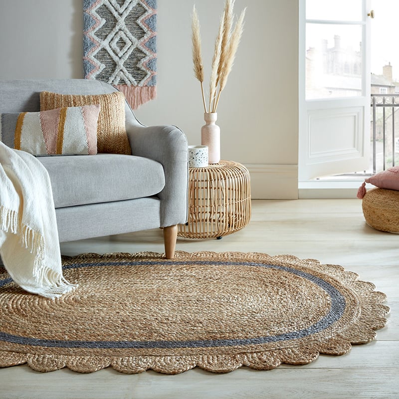 Oval jute floor rug - Grazo Natural/Grey