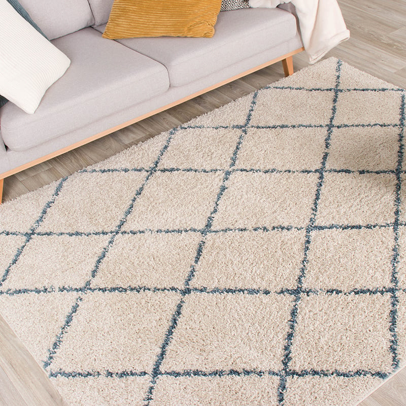 High Pile Rug - Grand Lines Cream/Blue