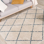 High Pile Rug - Grand Lines Cream/Blue