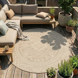 Round Jute Outdoor Rug - Atlas Aztec Brown/Cream