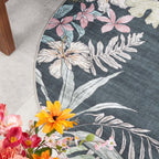 Round outdoor rug flowers - Poppy Green