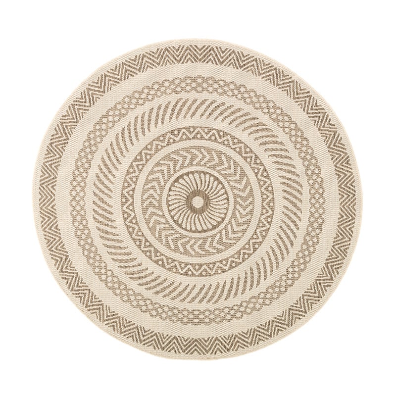 Round Jute Outdoor Rug - Nomad Aztec Cream