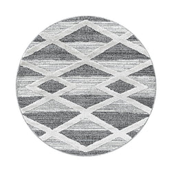 Round Scandinavian floor rug - Pitea Lines Grey/Cream