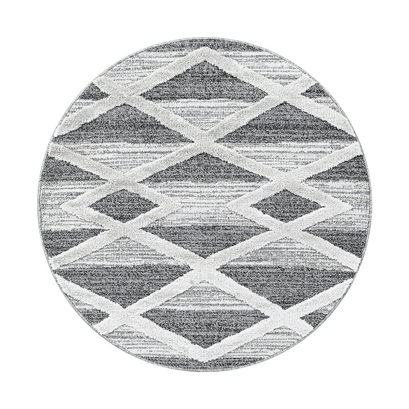 Round Scandinavian floor rug - Pitea Lines Grey/Cream