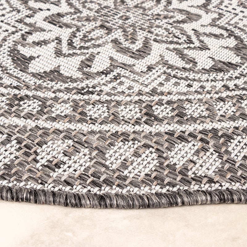 Round Outdoor Rug - Summer Oriental Grey