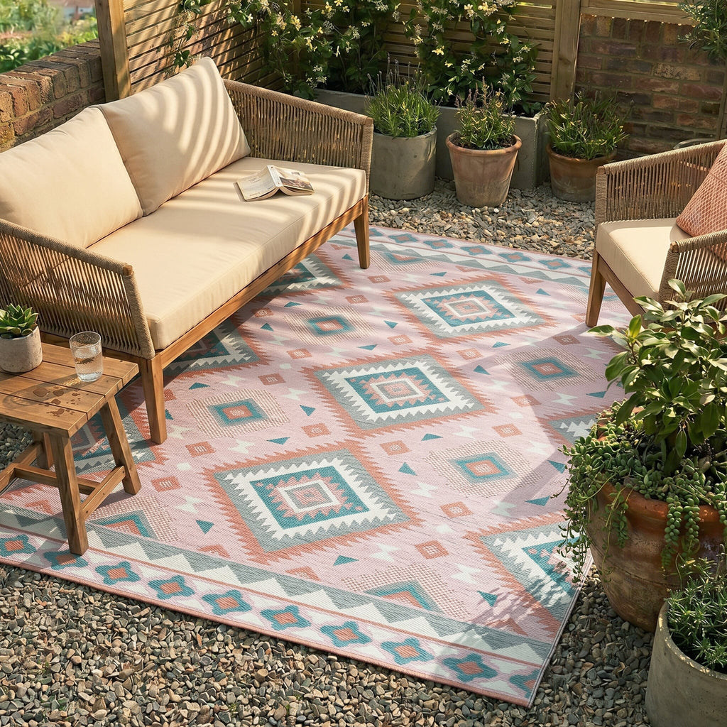 Bohemian Outdoor Rug - Vedra Aztec Pink