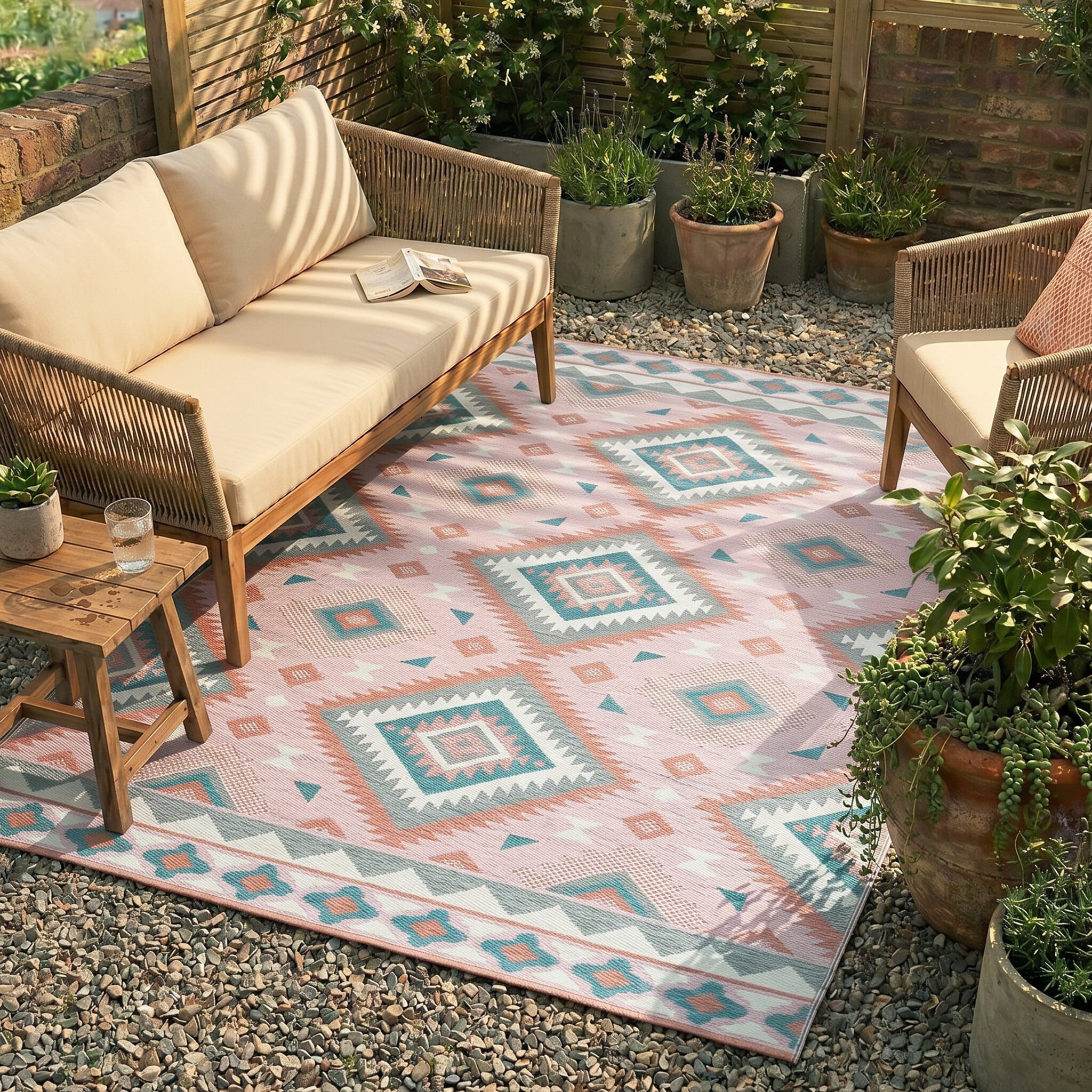 Bohemian Outdoor Rug - Vedra Aztec Pink