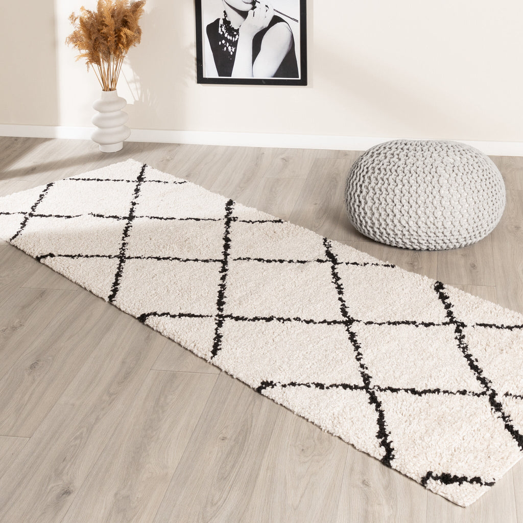 High Pile Runner - Grand Lines Cream/Black
