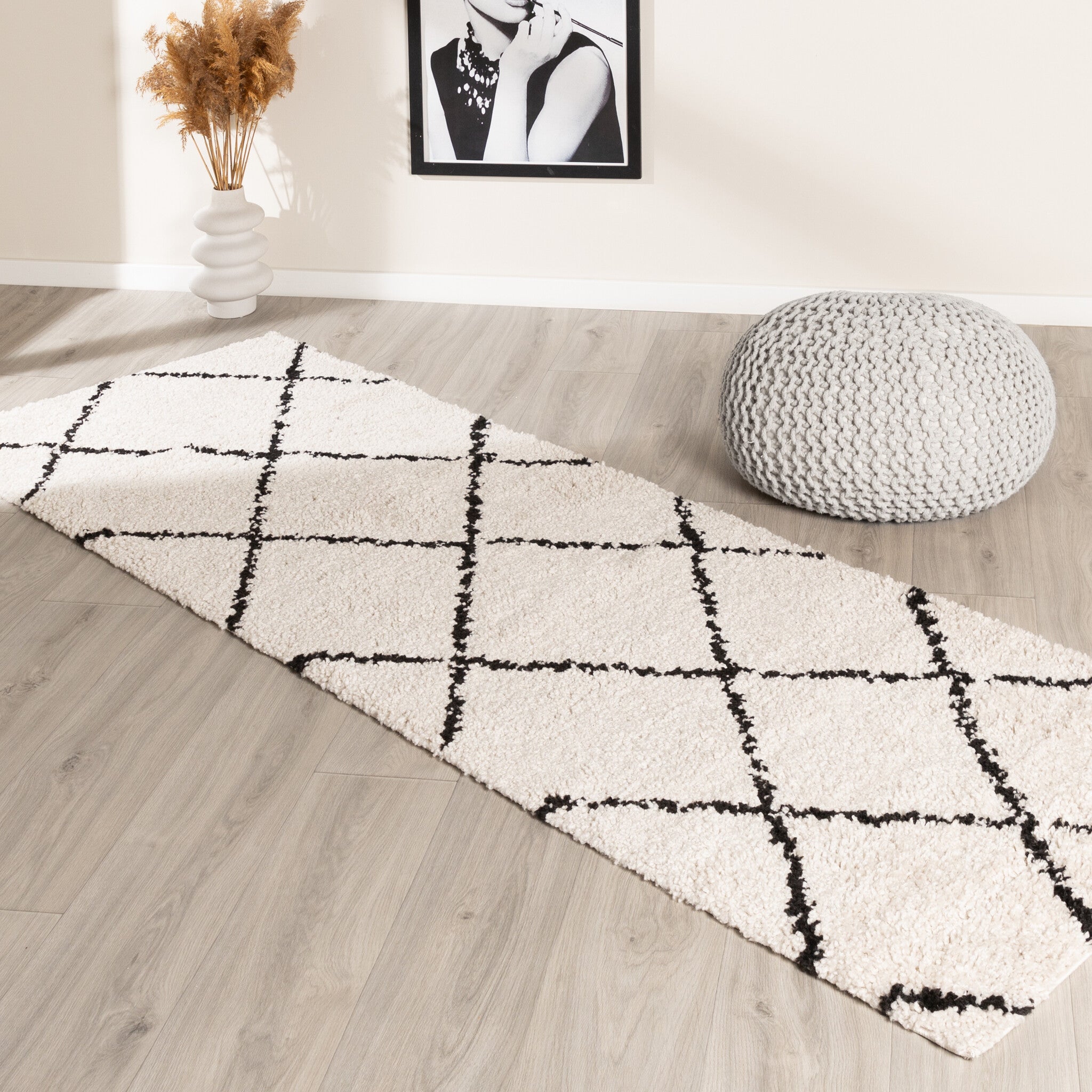 High Pile Runner - Grand Lines Cream/Black