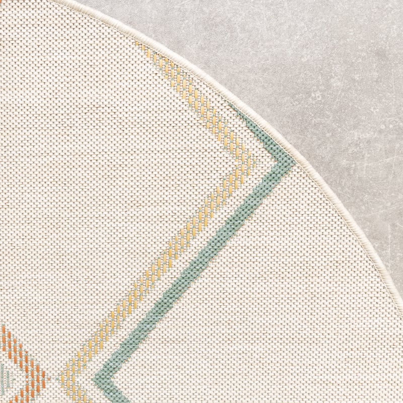 Round Modern Outdoor Rug - Playa Pattern Cream