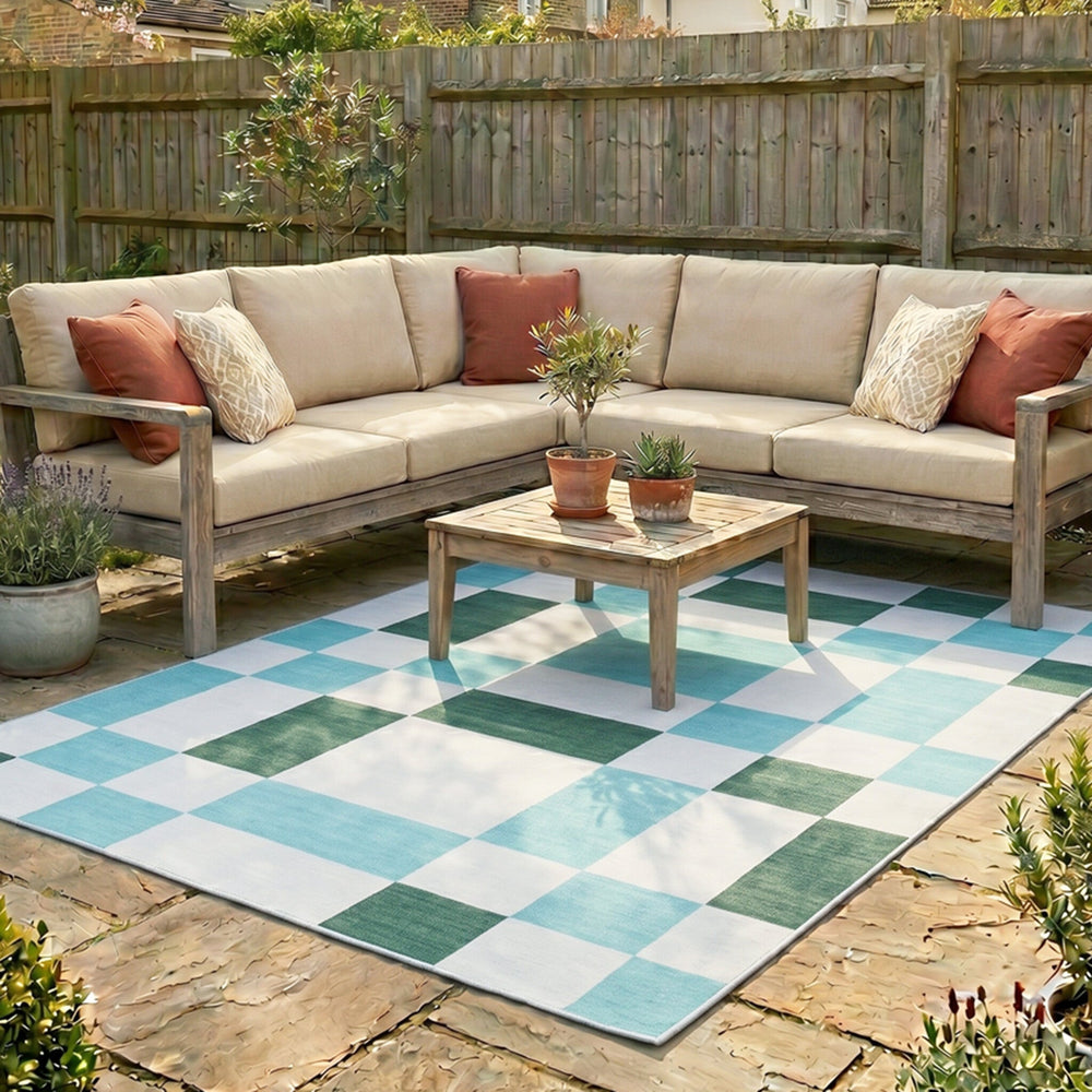 Retro Indoor Outdoor Rug - Pop Cubes Green