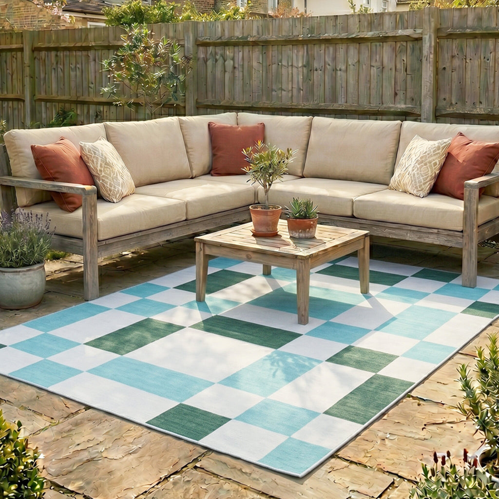 Retro Indoor Outdoor Rug - Pop Cubes Green