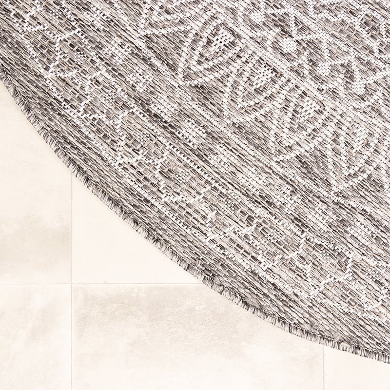 Round Outdoor Rug - Summer Azteca Light Grey