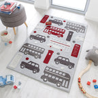 Children's floor rug - Zesto City Grey/Red