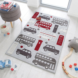Children's floor rug - Zesto City Grey/Red