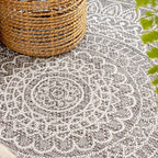 Round Outdoor Rug - Summer Azteca Light Grey