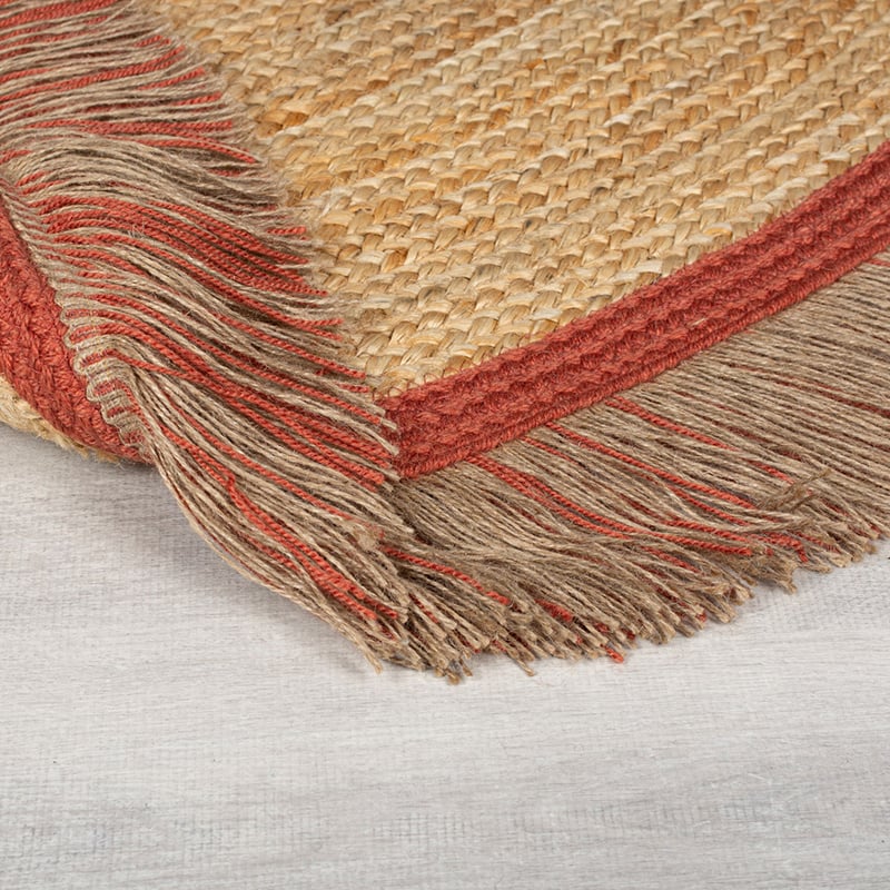 Round jute floor rug - Kahano Natural/Terracotta