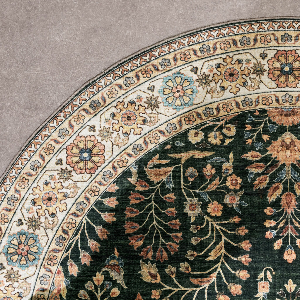 Oval Vintage Outdoor Rug - Santo Flora Dark Green
