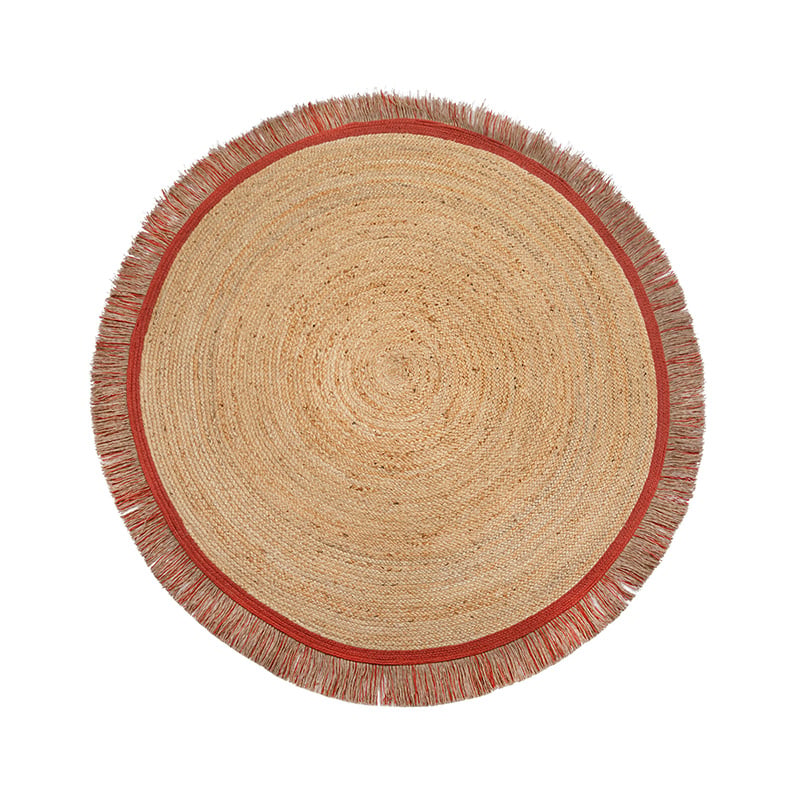 Round jute floor rug - Kahano Natural/Terracotta