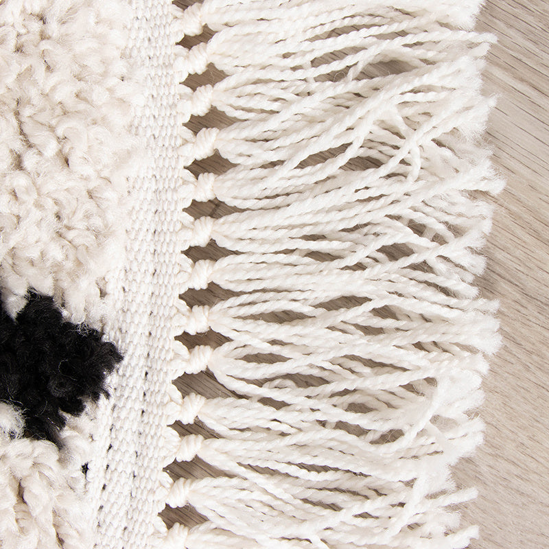 Round High-Pile Rug - Grand Wire Fringe Cream/Black