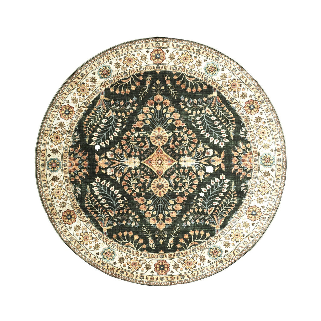 Round Vintage Outdoor Rug - Santo Flora Dark Green