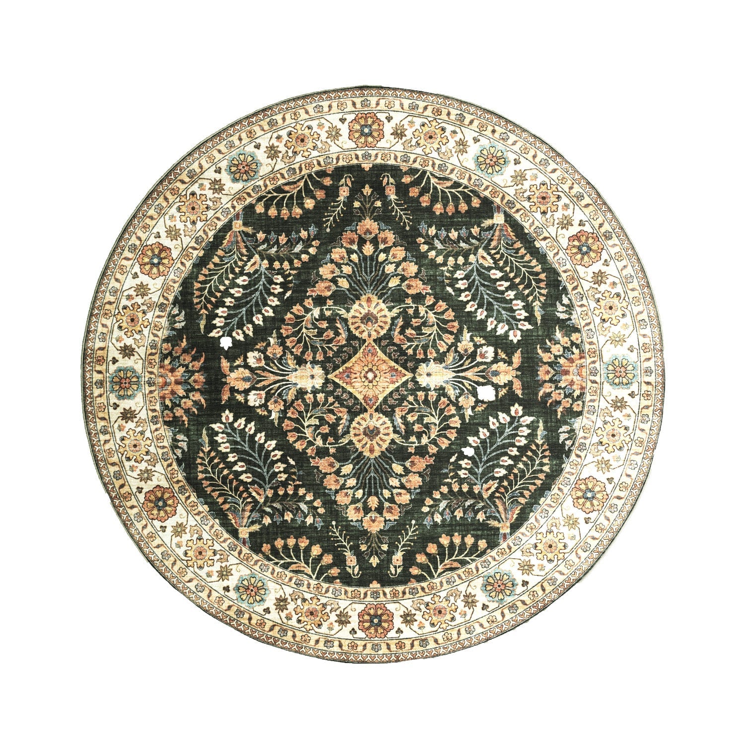 Round Vintage Outdoor Rug - Santo Flora Dark Green