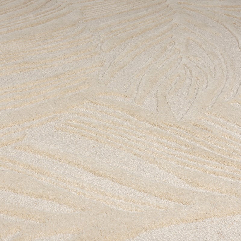 Round modern floor rug - Solacio Leaves Beige