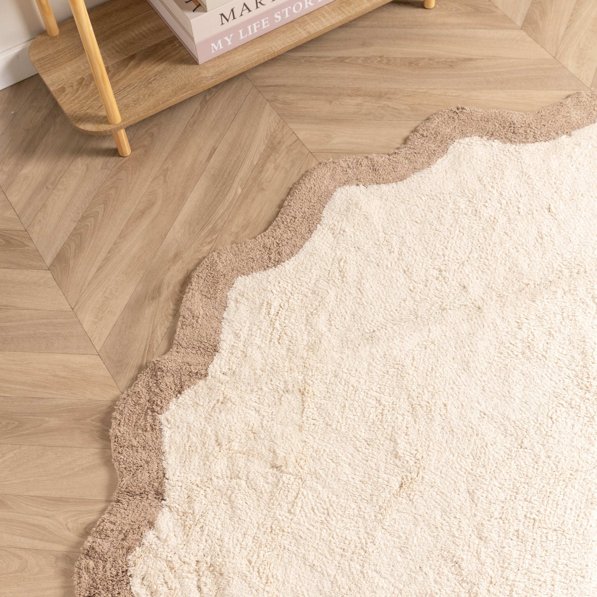Round Washable Rug – Hazy Beige/Cream