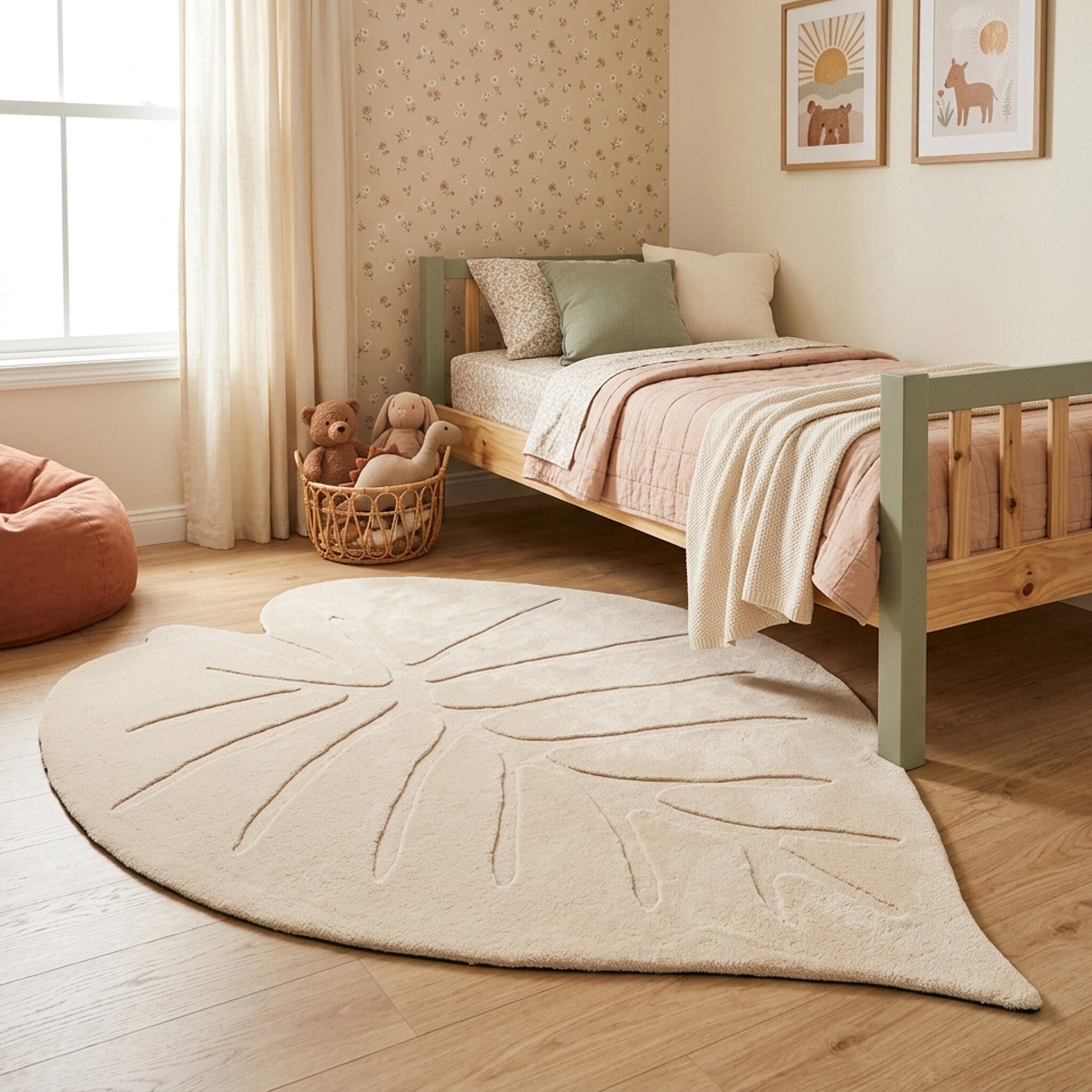 Washable children's rug - Coco Leaf Beige